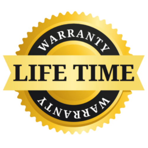 Gold seal badge displaying lifetime warranty text